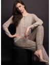 Pigiama serafino donna FANCY Lormar con maglia unita a maniche lunghe, dettagli animalier e pantalone lungo con polsi