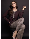 FANCY Lormar women’s button-up pyjamas in heavyweight viscose, plain long-sleeved top and animal-print long trousers
