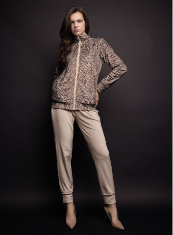 Tuta full zip donna FANCY Lormar in soft velour animalier con pantalone lungo unito