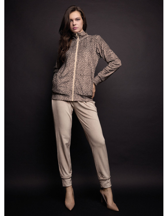 Tuta full zip donna FANCY Lormar in soft velour animalier con pantalone lungo unito