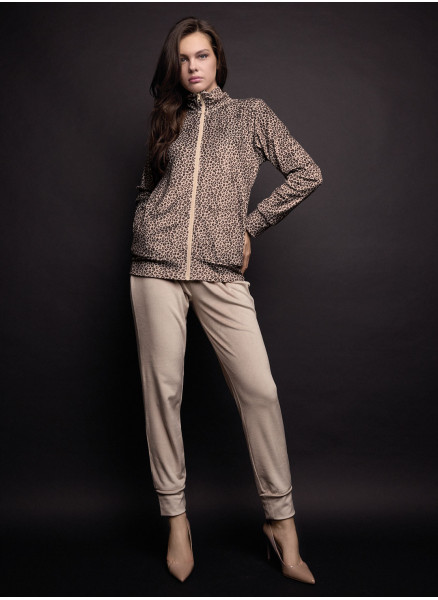 Tuta full zip donna FANCY Lormar in soft velour animalier con pantalone lungo unito