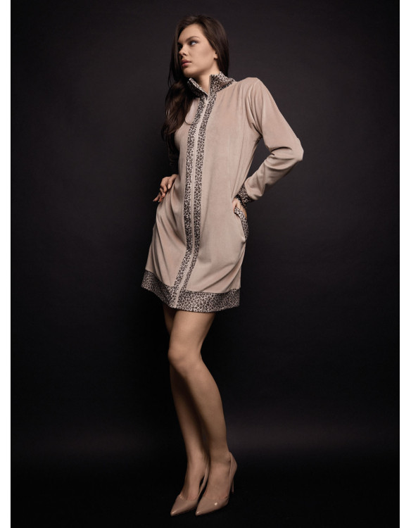 Vestaglia full zip donna FANCY Lormar in soft velour con dettagli animalier