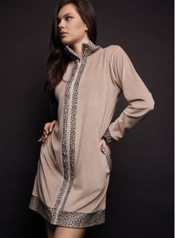 Vestaglia full zip donna FANCY Lormar in soft velour con dettagli animalier 2
