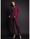 Pigiama aperto donna MINUIT Lormar in viscosa pesante gessata con collo a rever, piping a contrasto e pantalone lungo coordinato