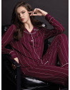 Lormar MINUIT women’s pinstripe button-up pyjamas with a long-sleeved revere-collar top, contrast piping and matching trousers
