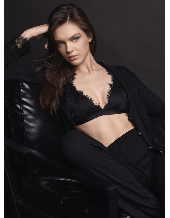 Open pajama set with shawl collar — PLAISIR
