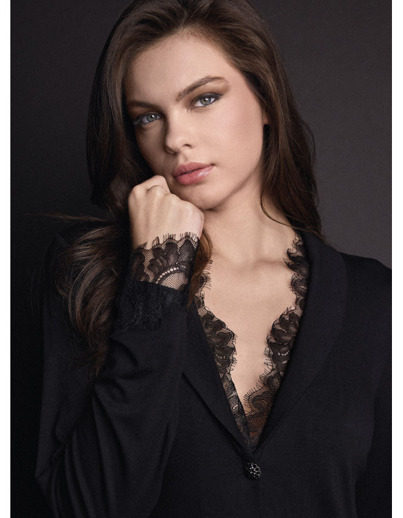 Open pajama set with shawl collar — PLAISIR