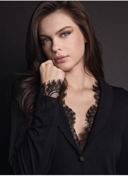 Open pajama set with shawl collar — PLAISIR