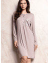 Lormar SATÈN women’s heavyweight viscose nightdress with buttoned grandad neckline, cut-out lace pocket and satin details