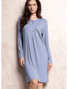 Camicia da notte donna SATÈN Lormar in viscosa pesante con apertura serafino, taschino in pizzo frastaglio e dettagli in raso