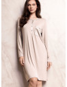 Camicia da notte donna SATÈN Lormar in viscosa pesante con apertura serafino, taschino in pizzo frastaglio e dettagli in raso