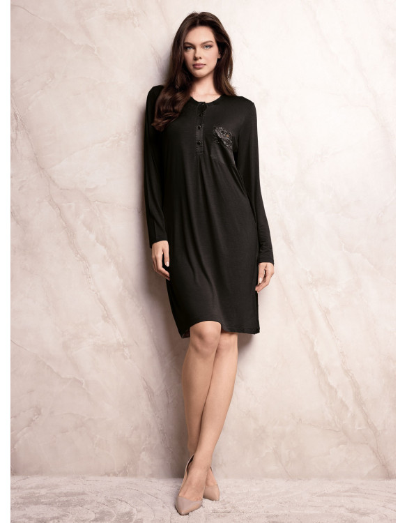 Camicia da notte donna SATÈN Lormar in viscosa pesante con apertura serafino, taschino in pizzo