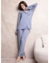 Lormar SATÈN women’s heavyweight viscose button-up pyjamas with satin details, cut-out lace pocket and matching long trousers
