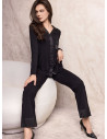 Lormar SATÈN women’s heavyweight viscose button-up pyjamas with satin details, cut-out lace pocket and matching long trousers