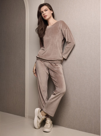 Lormar TIME women’s ribbed soft velour round neck suit with long sleeve top and matching long pants