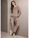 Lormar TIME women’s ribbed soft velour round neck suit with long sleeve top and matching long pants