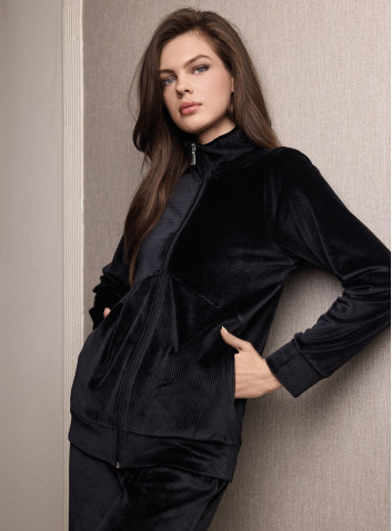 Tuta full zip donna TIME Lormar in soft velour a costina con giacca a maniche lunghe e pantalone lungo con polsi 2