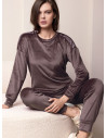 Tuta girocollo donna SHINY Lormar in soft velour con pantalone lungo con polsi e dettagli ton sur ton sulle spalle