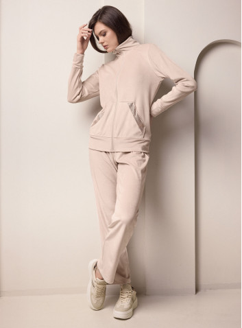 Tuta full zip donna SHINY Lormar soft velour, giacca a maniche lunghe con zip frontale e pantalone lungo. Strass ton sur ton 2
