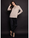 Pigiama serafino donna GOOD Lormar soft velour, maglia a maniche lunghe con piping e bottoni a contrasto e pantalone lungo polsi