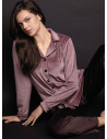 Pigiama aperto donna GOOD Lormar in soft velour con collo a rever, piping e bottoni a contrasto e pantalone lungo