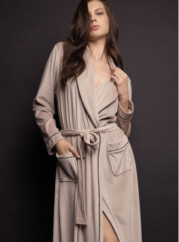 Vestaglia lunga donna GOOD Lormar in soft velour con collo sciallato, cintura, tasche e piping a contrasto 2