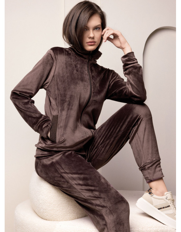 Tuta full zip donna TARGET Lormar in soft velour con giacca a collo alto e pantalone lungo con polsi