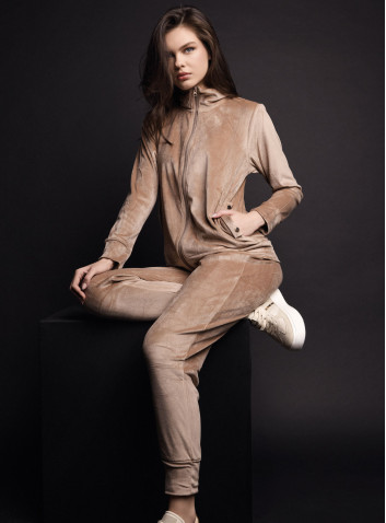 Lormar LEISURE women’s soft velour long sleeve full zip homewear jacket and long pants with cuffs