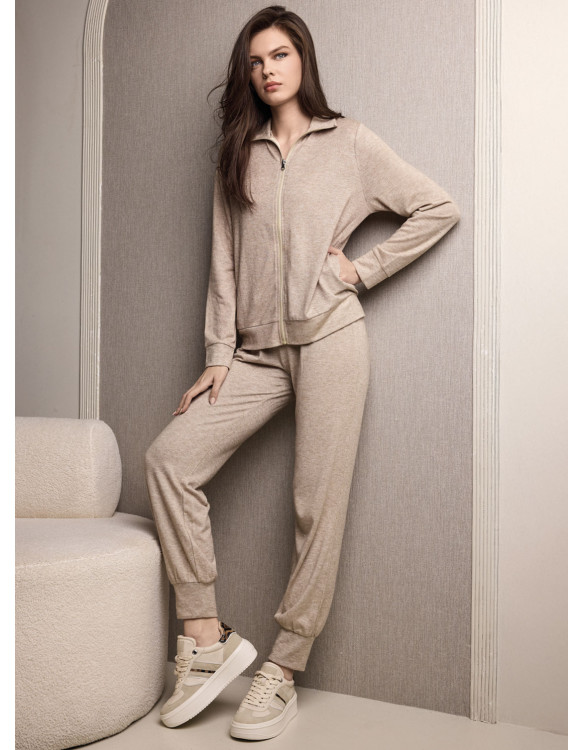 Tuta full zip donna WEEKEND Lormar in maglia pettinata con pantalone jogging