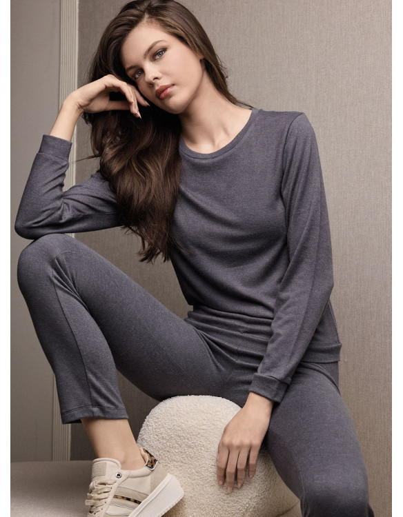 Set girocollo donna WEEKEND Lormar in maglia pettinata con pantalone lungo