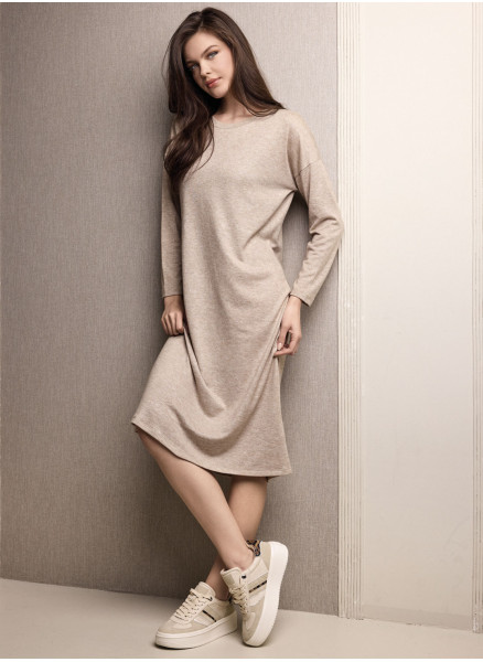 Lormar WEEKEND women’s long sleeve round neck brushed midi dress