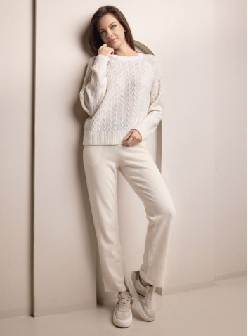 Set girocollo donna TRICOT Lormar con maglia crochet traforata e pantalone lungo
