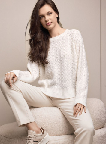 Set girocollo donna TRICOT Lormar con maglia crochet traforata e pantalone lungo 2