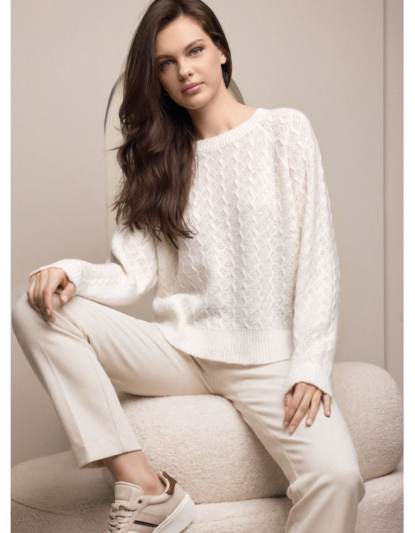 Set girocollo donna TRICOT Lormar con maglia crochet traforata e pantalone lungo