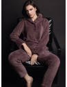 Pigiama serafino donna VISONE Lormar in coral supersoft con collo sciallato, polsi effetto pelliccia e pantalone lungo