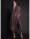 Lormar VISONE women’s long sleeve night gown with belt in fur supersoft coral fleece, side pockets and fur-effect cuffs