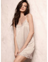 Lormar SATÈN women’s silky satin slip nightdress with thin straps and cut-out lace details