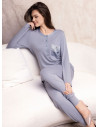 Lormar SATÈN women’s heavyweight viscose grandad pyjamas with long sleeves, cuffed long pants and lace-trimmed pocket