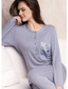 Pigiama serafino donna SATÈN Lormar in viscosa pesante con manica lunga, pantalone lungo con polsi e taschino con pizzo