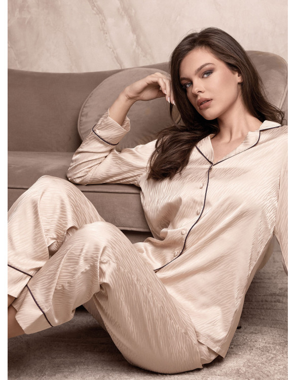 Pigiama aperto SAVAGE in raso jacquard animalier