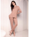 Lormar LIBRE women’s heavyweight viscose grandad pyjamas with a dot-print top, contrast piping and plain cuffed trousers