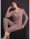 Pigiama aperto donna WELLNESS Lormar in viscosa pesante a costina, maglia a maniche lunghe e pantalone lungo coordinato