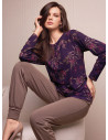 Lormar DESIRE women’s grandad pyjamas with a floral long-sleeved top and plain long trousers with ankle cuffs