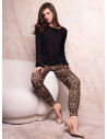 Pigiama serafino donna SEDUCTION Lormar con maglia unita a maniche lunghe, fondo in pizzo e pantalone animalier con polsi