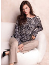 Lormar SEDUCTION women’s grandad pyjamas in heavyweight viscose with a long-sleeved animal-print top and plain long trousers