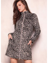 Vestaglia full zip donna SEDUCTION Lormar in coral supersoft animalier con collo alto e tasche laterali