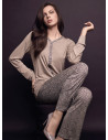FANCY Lormar women’s button-up pyjamas in heavyweight viscose, plain long-sleeved top and animal-print long trousers