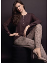 Lormar FANCY women’s grandad pyjamas with a plain long-sleeved top, animal-print trims and cuffed printed trousers