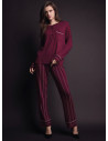 Lormar MINUIT women’s grandad pyjamas with a plain long-sleeved top, patch pocket and long pinstripe trousers