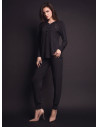 Lormar PLAISIR women’s heavyweight viscose grandad pyjamas with contrast lace, bijoux buttons and plain long pants